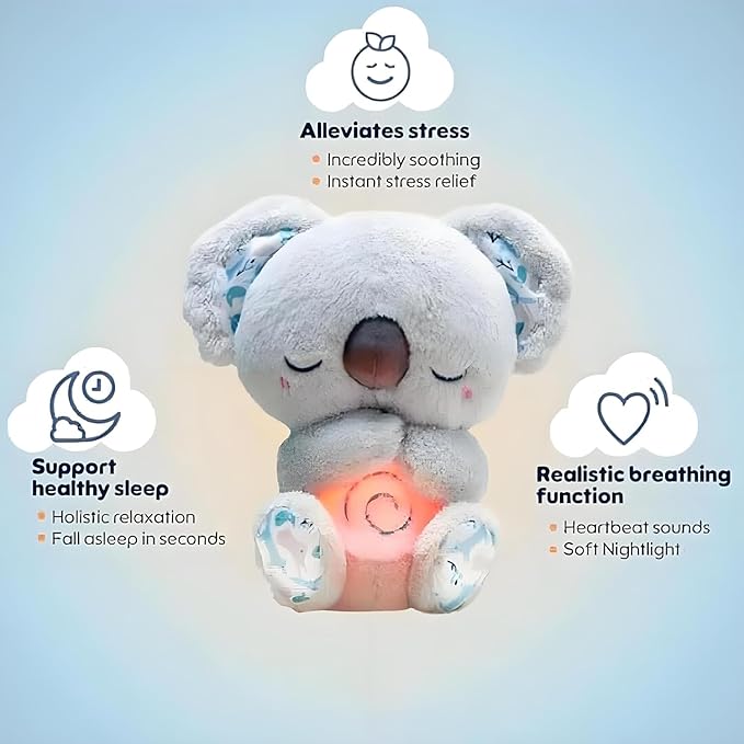 Koala de Peluche con Respiración, Luz y Sonido – Compañero de Sueño para Bebés